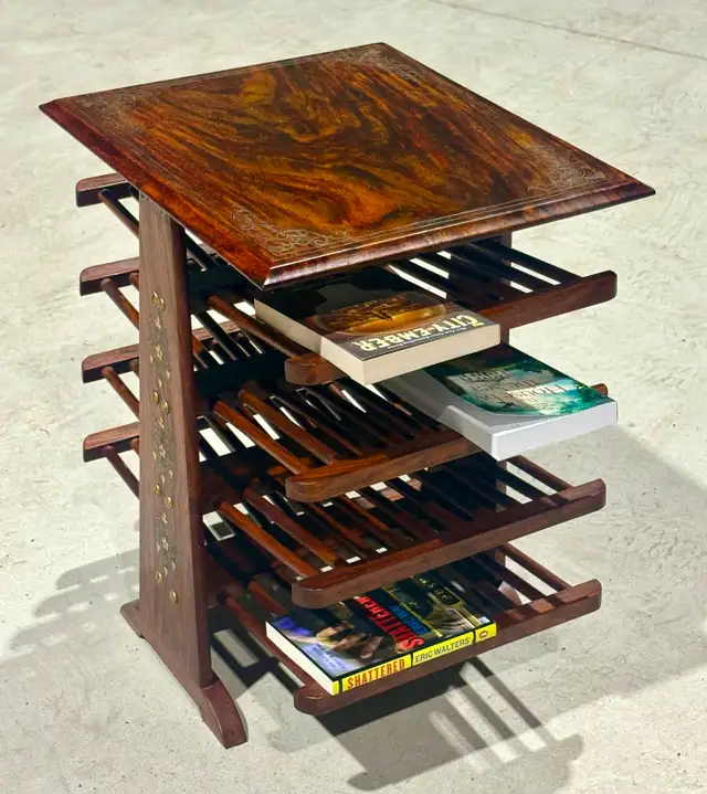 Vintage Wooden Magazine Rack With Brass Inlay - Photo 6