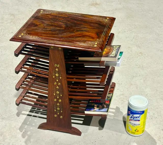 Vintage Wooden Magazine Rack With Brass Inlay - Photo 7