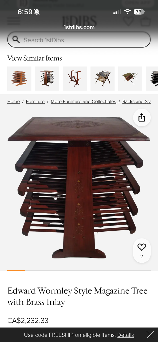 Vintage Wooden Magazine Rack With Brass Inlay - Photo 8