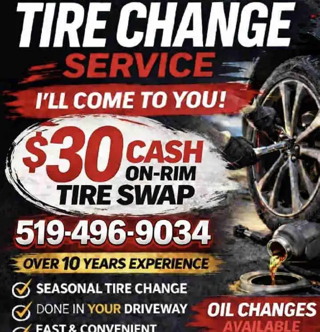 Mobile TIRE CHANGE - ONLY $30 (On-Rim Swap)