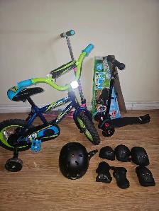 Kids Bike   2 Scooters   Helmet   Protective Gear Set