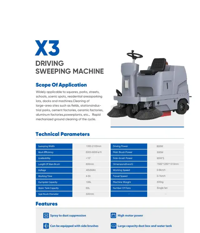 X3 Driving Sweeping Machine – Heavy Duty Floor & Street Clean - Photo 7