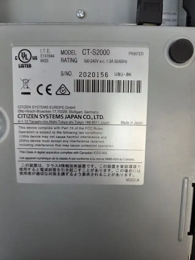 Recipt Printer - Citizen CT-S2000 - Black - Open Box - Photo 2