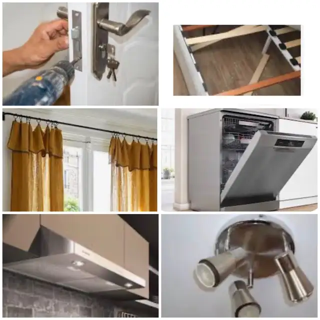 installation de rideaux,stores,luminaire,mirroir,etagere