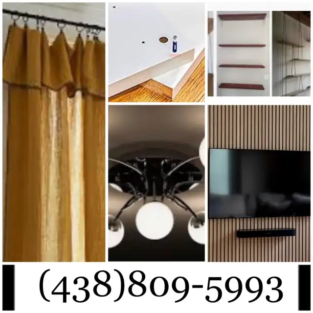 installation de luminaire,rideaux,stores,mirroir,etagere