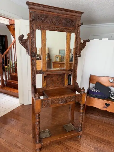Antique Hall Stand and China Cabinet For sale