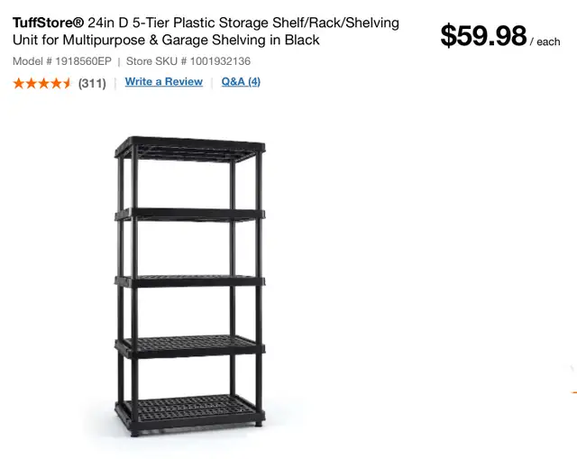 Étagère en plastic 5 tablette/ Plastic shelf unit 5 shelf