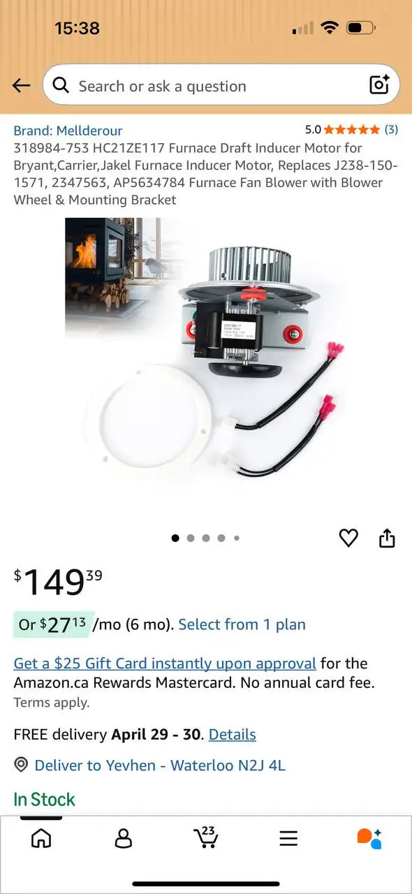 FURNACE DRAFT INDUCER MOTOR HC21ZE117 / 318984-753