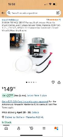 FURNACE DRAFT INDUCER MOTOR HC21ZE117 / 318984-753