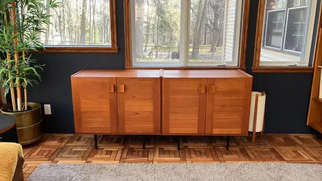 Mid century. TEAK TECK. Lampes / Buffet, bahut disques vinyles, - Photo 2