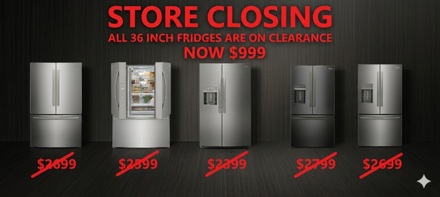STORE CLOSING - ALL 36' Fridges are on Clearance