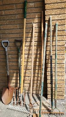 Shovels, pitchforks, rakes, etc.