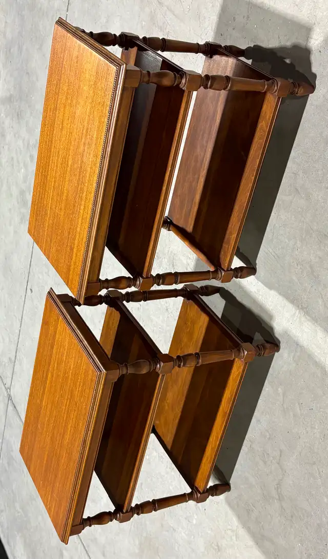 Vintage Solid Wood Three Tier Side Tables (w Turned Legs) - PAIR