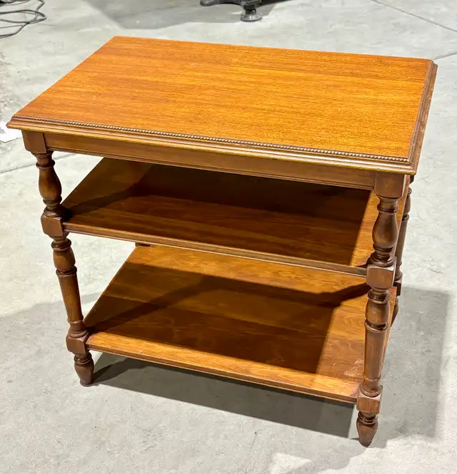 Vintage Solid Wood Three Tier Side Tables (w Turned Legs) - PAIR - Photo 2