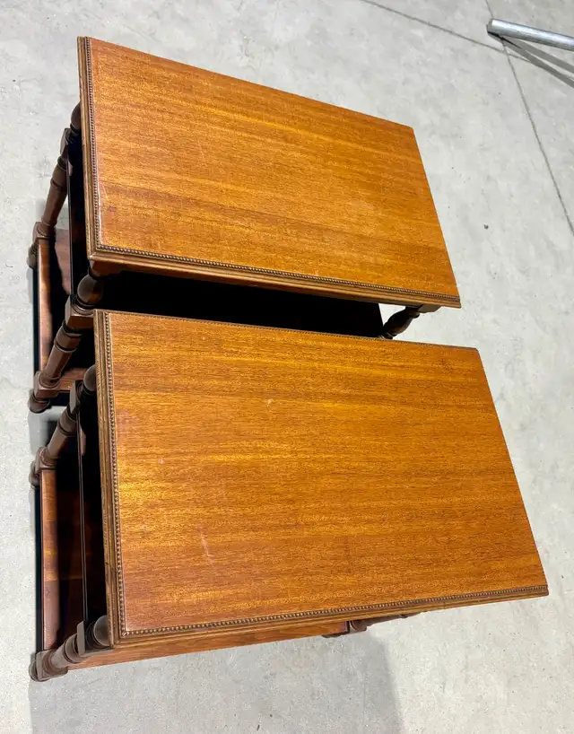Vintage Solid Wood Three Tier Side Tables (w Turned Legs) - PAIR - Photo 3