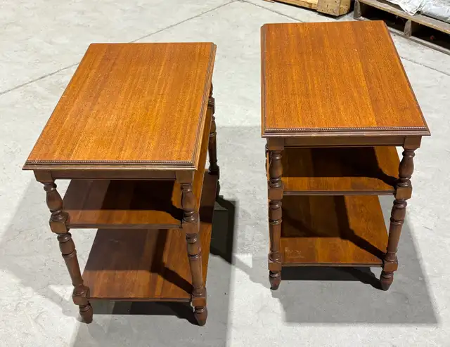Vintage Solid Wood Three Tier Side Tables (w Turned Legs) - PAIR - Photo 4