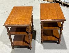 Vintage Solid Wood Three Tier Side Tables (w Turned Legs) - PAIR - Photo 4