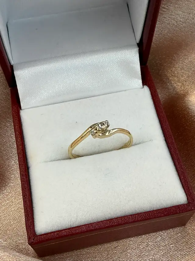 Dainty 10K Gold & Diamond Bypass Ring