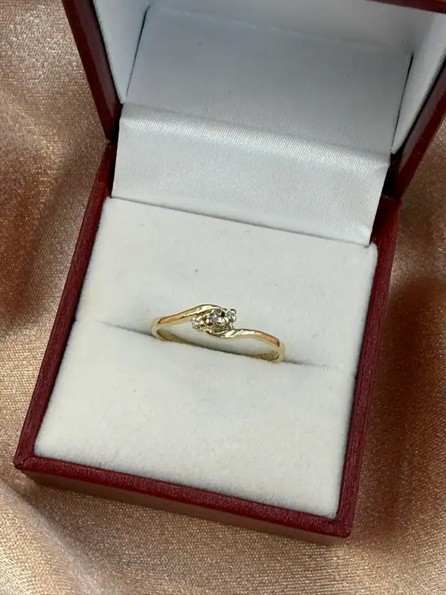 Dainty 10K Gold & Diamond Bypass Ring - Photo 2