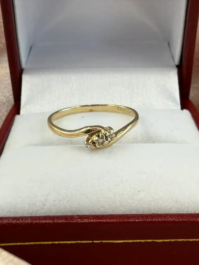 Dainty 10K Gold & Diamond Bypass Ring - Photo 3