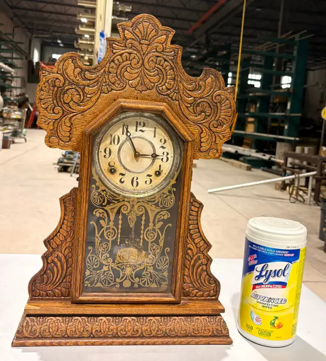 Oak Wood Gingerbread-Style Mantel Clock (E. Ingraham Company) - Photo 9