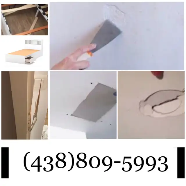 boucher trous au mur,réparation cadrage de porte,lit casser