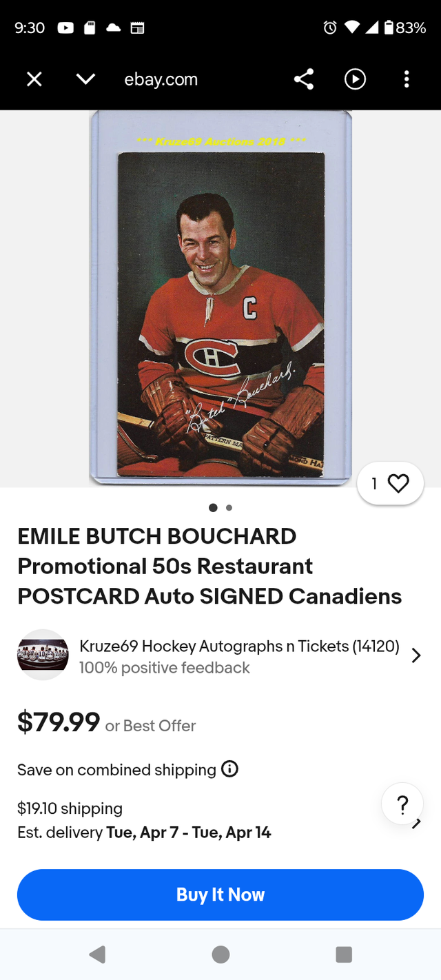 Souvenir Postcard of 'Butch' Bouchard - Photo 2