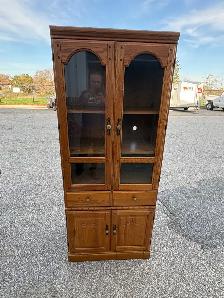 Free delivery used Oak Display Cabinet with Glass Doors