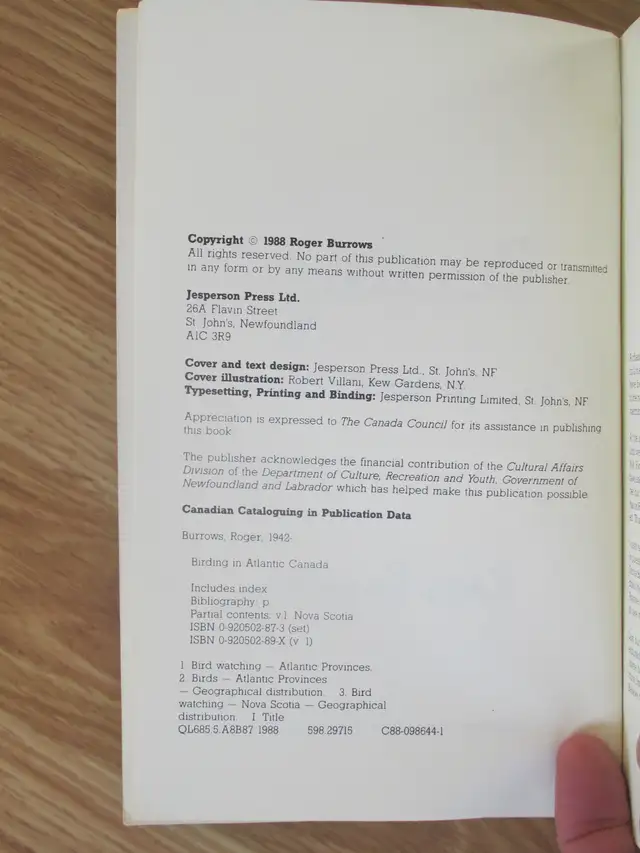 BIRDING IN ATLANTIC CANADA (NS) by Roger Burrows - 1988 SC - Photo 3