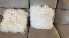 Pair of White Shaggy Faux Fur Throw Pillows