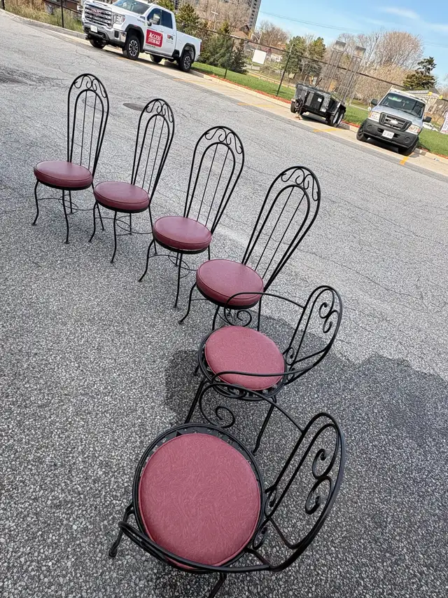 Free delivery used Set of 6 Vintage Wrought Iron Chairs - Photo 7