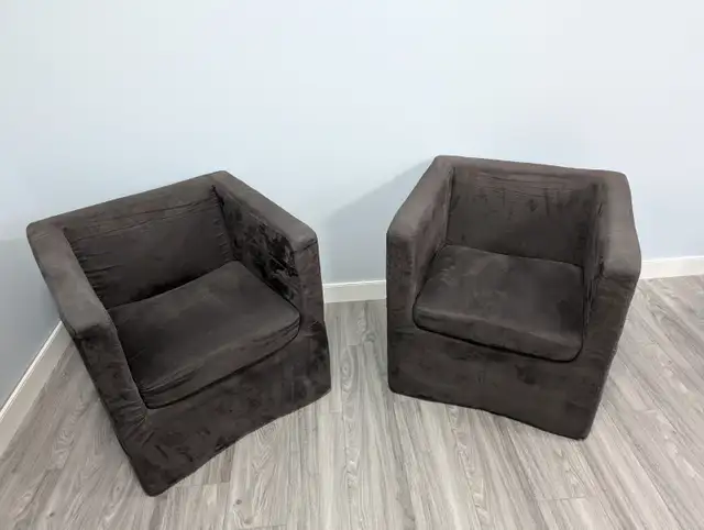 2 brown micro suede chairs for sale