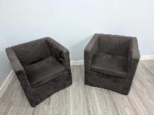 2 brown micro suede chairs for sale