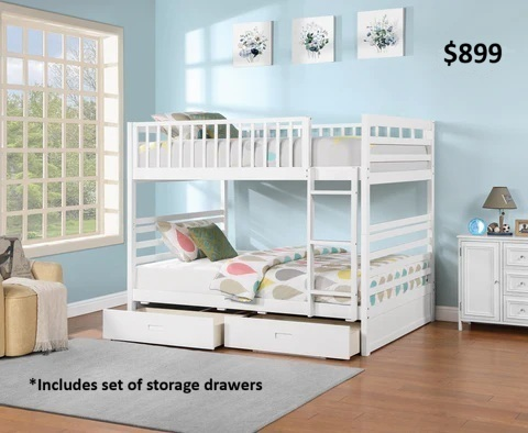GREAT SELECTION OF DOUBLE/DOUBLE BUNK BEDS WITH STORAGE DRAWERS