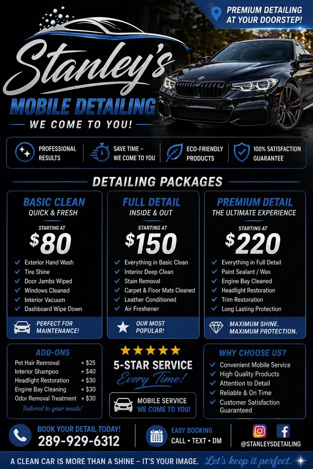 Stanley’s Mobile Detailing – We Come To You $80