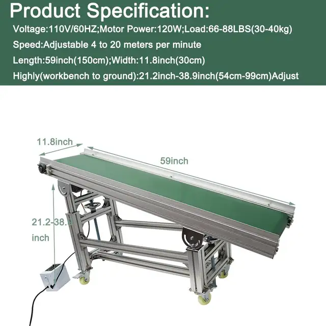 59x11.8" Green PVC Belt Inclined Wall Conveyor 230562 - Photo 2