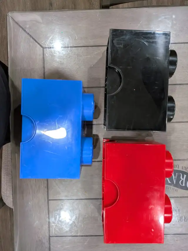 Gently Used lot of 3 Lego 2 Stud Storage Brick Containers