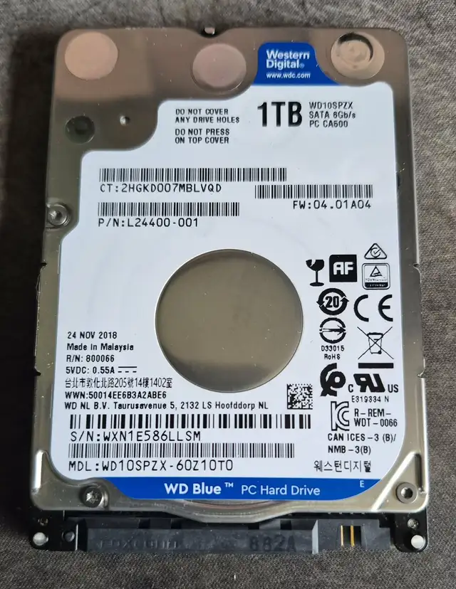1TB WD BLUE 2.5" HDD – LOW HOURS (1,276) – TESTED – HEALTHY $35