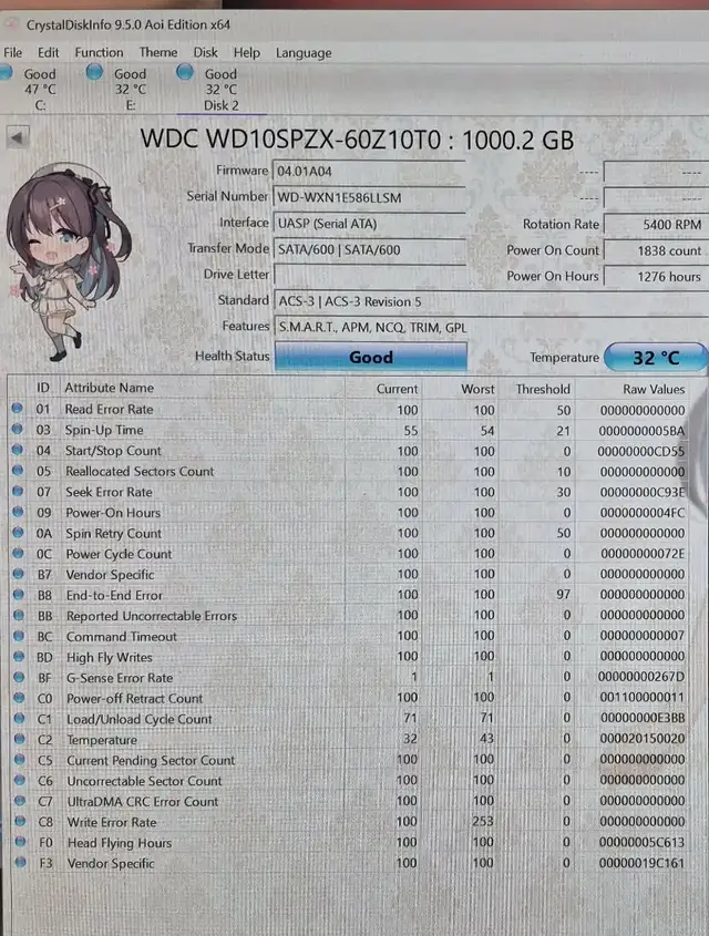 1TB WD BLUE 2.5" HDD – LOW HOURS (1,276) – TESTED – HEALTHY $35 - Photo 2