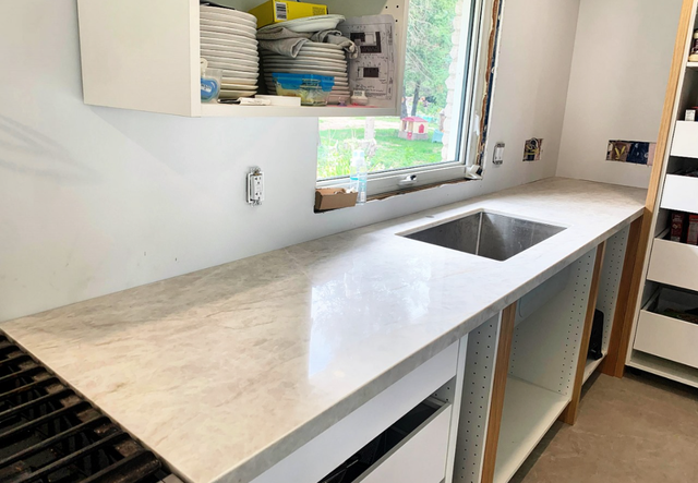 Granite Countertop Grey Veined With Island - Photo 3