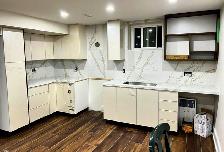 White Kitchen Quartz Countertop - With Big Golden Veins
