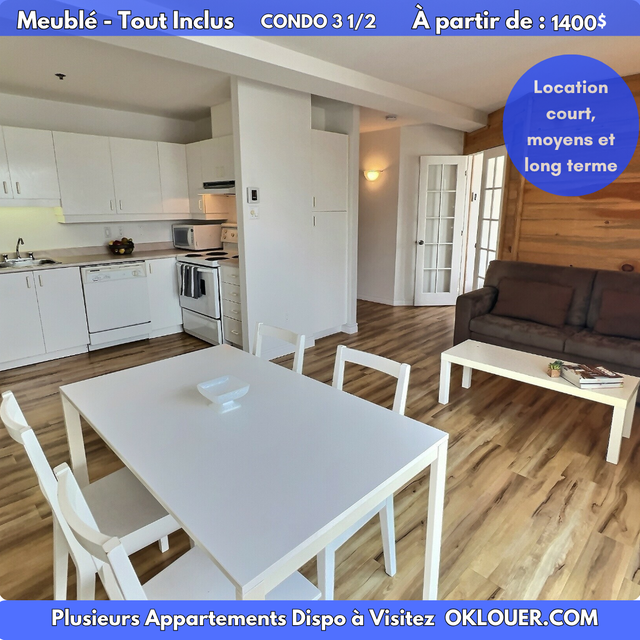 Condo 3 1/2 meublé et tout inclus – Montcalm / St-Jean-Baptiste