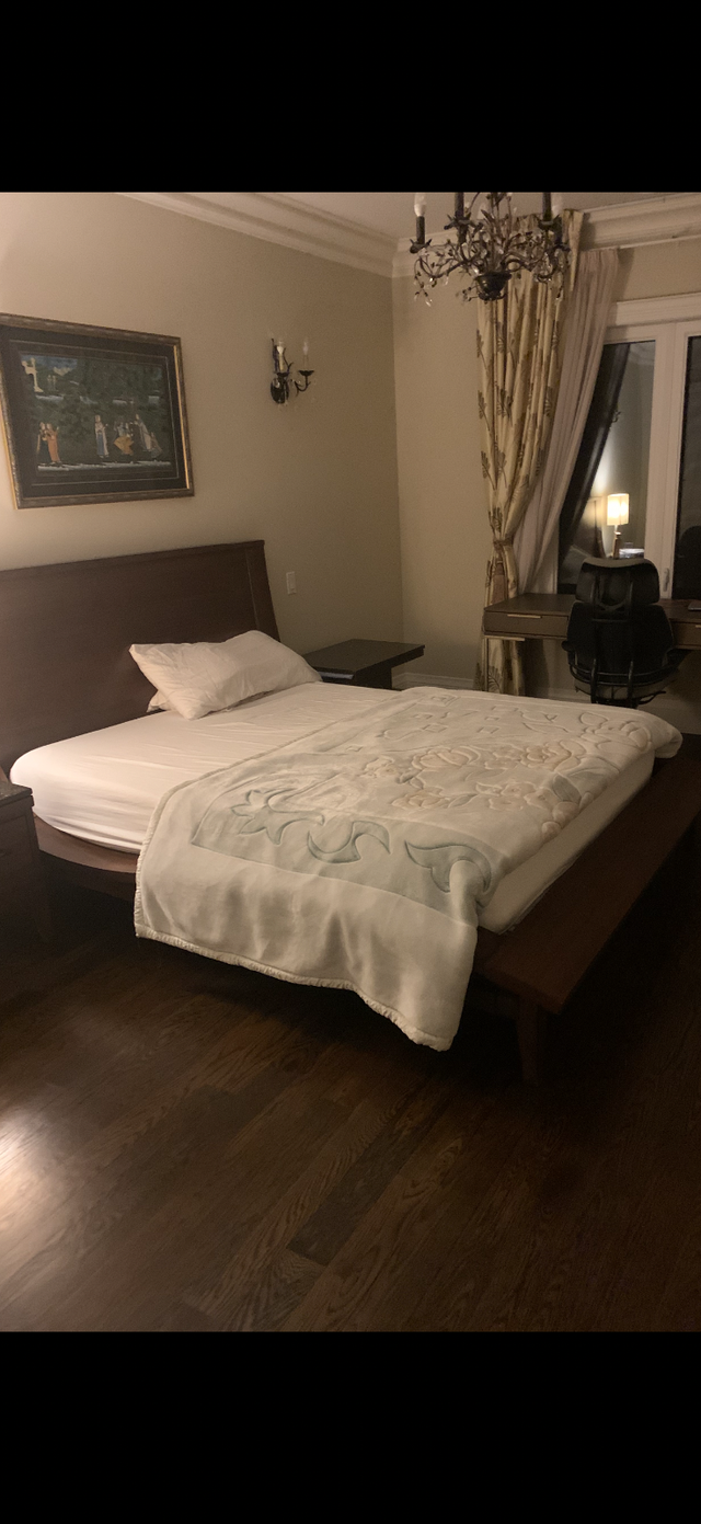 Solid wood queen bed with two side tables from berrymoor