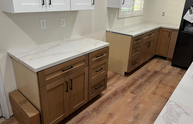 Plain White Quartz Countertop - Pinkish Grey Veins - Photo 5