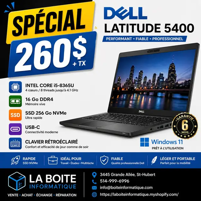 Laptop Dell Latitude 5400 i5-8365U | 16Go DDR4 | 256Go NVMe
