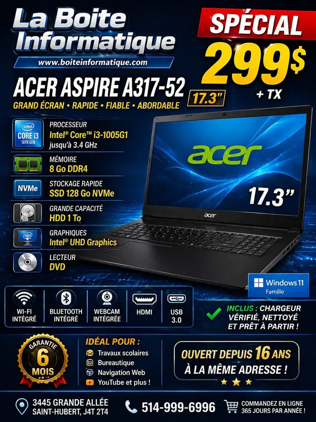 Acer Aspire A317-52 17.3' i3-1005G1 i3-1005G1 | 8Go DDR4 | SSD