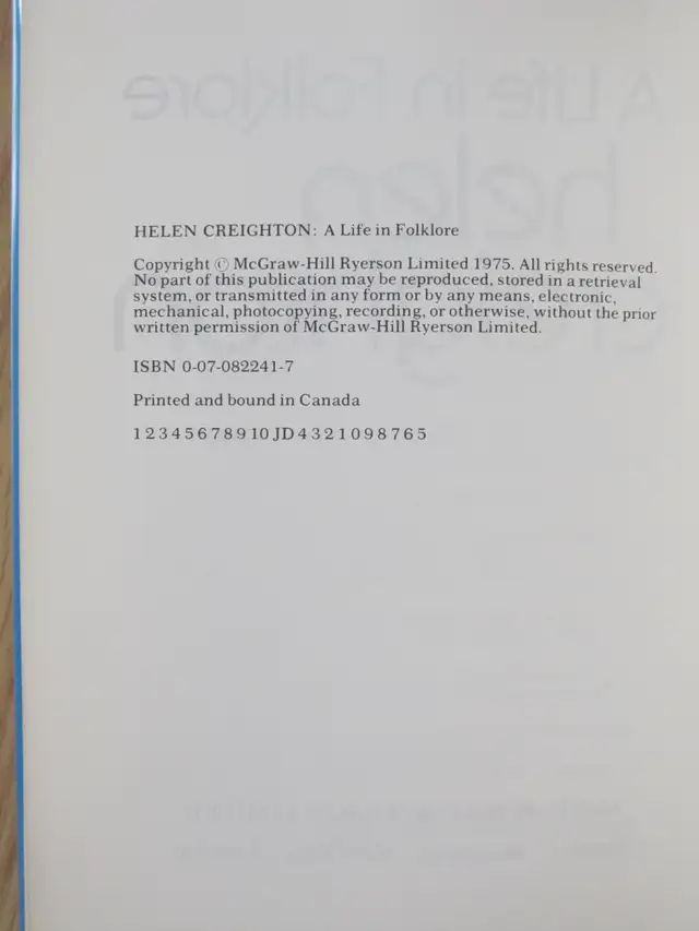 A LIFE IN FOLKLORE by Helen Creighton 1975 1st Edition - Photo 3