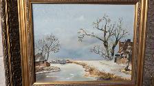 Dutch Winter scene original painting mid 20th century