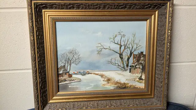 Dutch Winter scene original painting mid 20th century - Photo 2