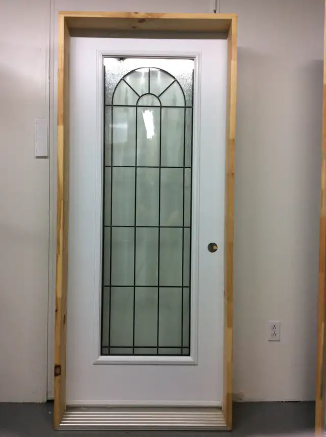 1195PA Porte d’acier 34″G Blanche Vitrail tige patiné 21×65